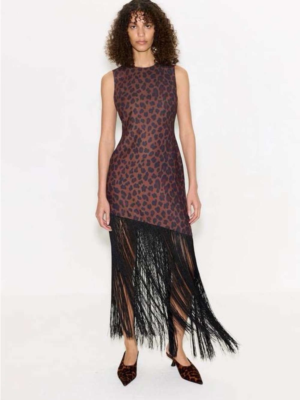 Sold Out Simon Miller Casablance Leopard Print Maxi Dress with Fringe Size L